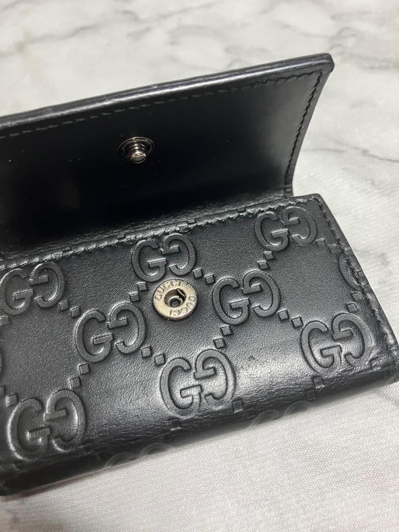 美品　GUCCI グッチ　GGシマライン　ブラック レザー　6連キーケース