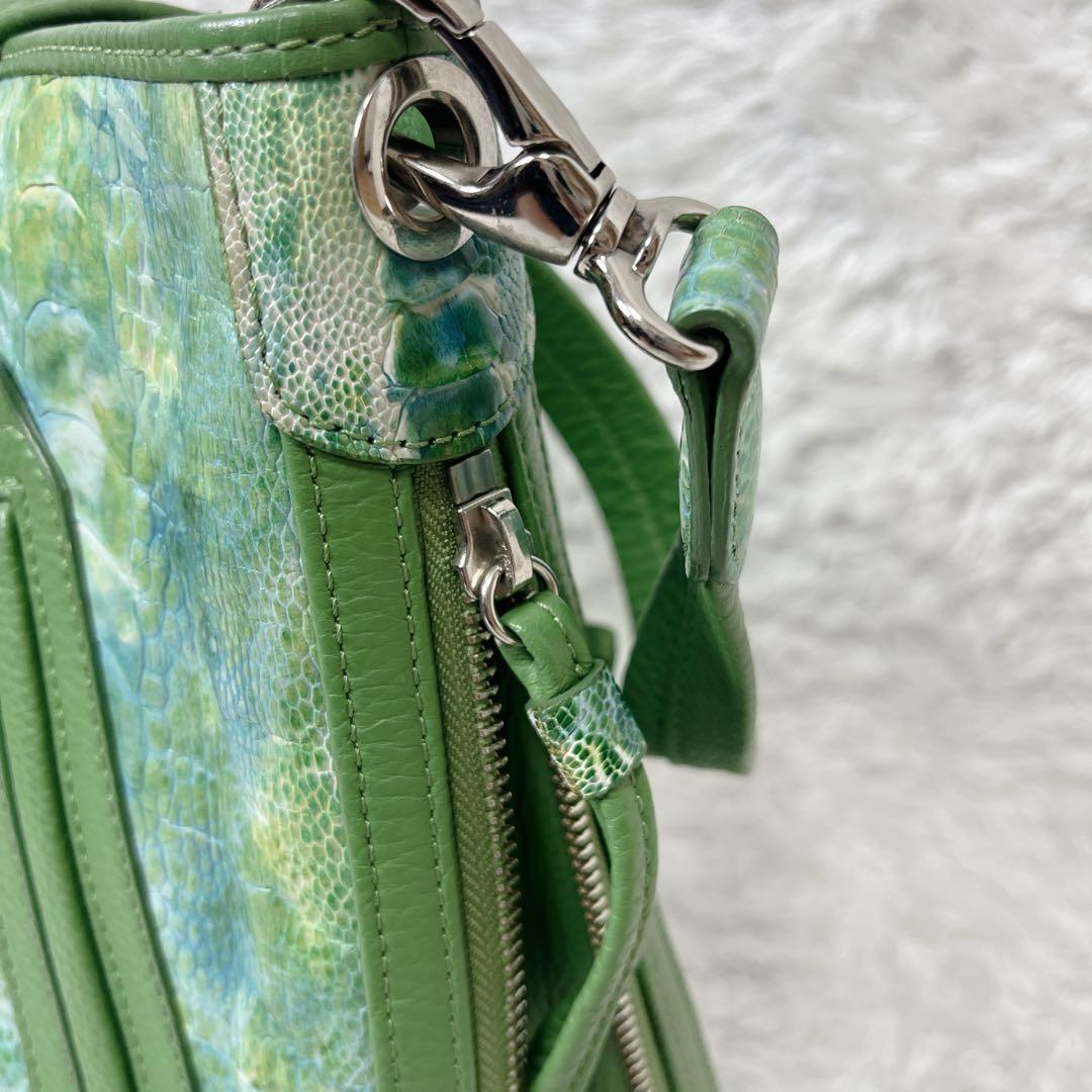 ナチュラルエッセンス　パイソン　JRA ショルダーバッグ　グリーン　エキゾチック