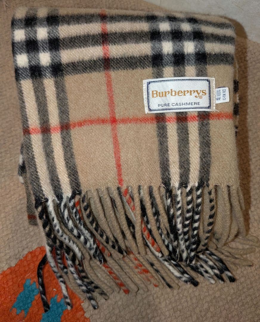 未使用　90's Burberrys カシミヤ チェックマフラー カシミヤ