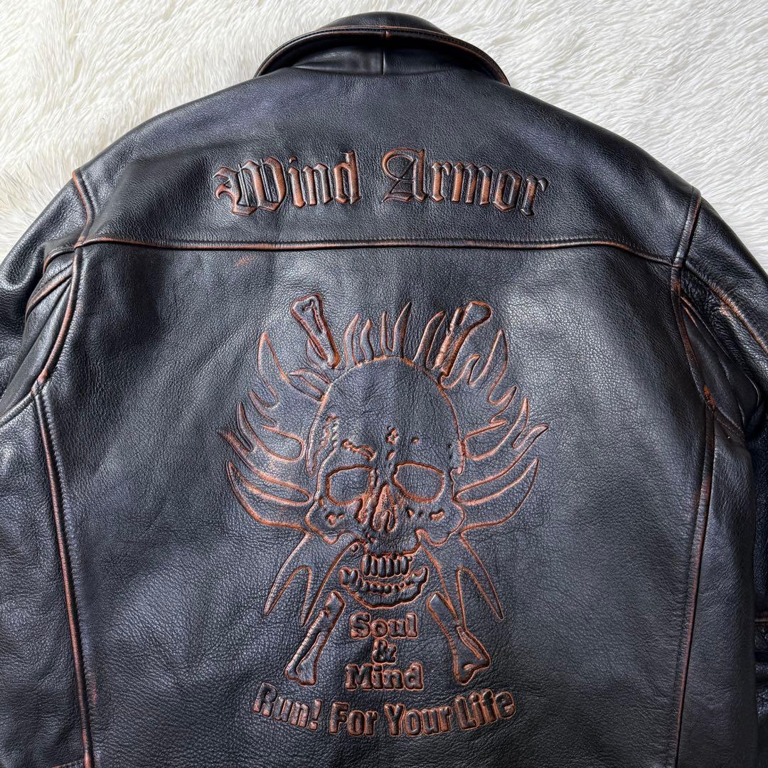 美品⭐️Wind Armor 茶芯 立体スカル&ファイヤーパターン ライダース