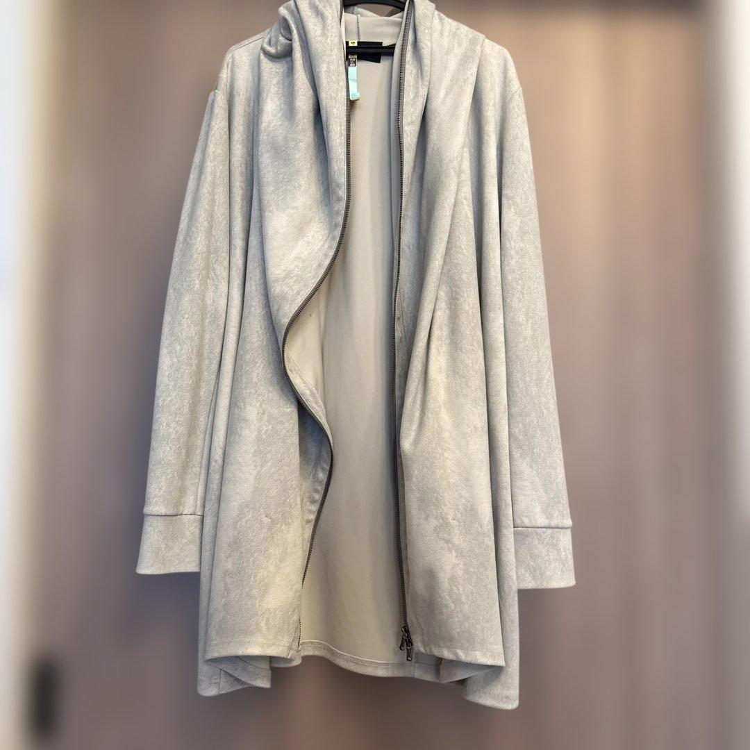 【美品】トルネードマートネオプレーンドレープロングパーカー フード ライトグレー
