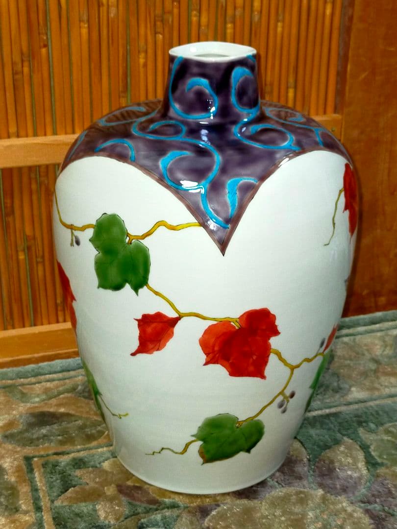 ♥九谷焼♥　花鳥文　♥　花瓶　♥　作家物　【聴】　共箱付き　花器　花入れ