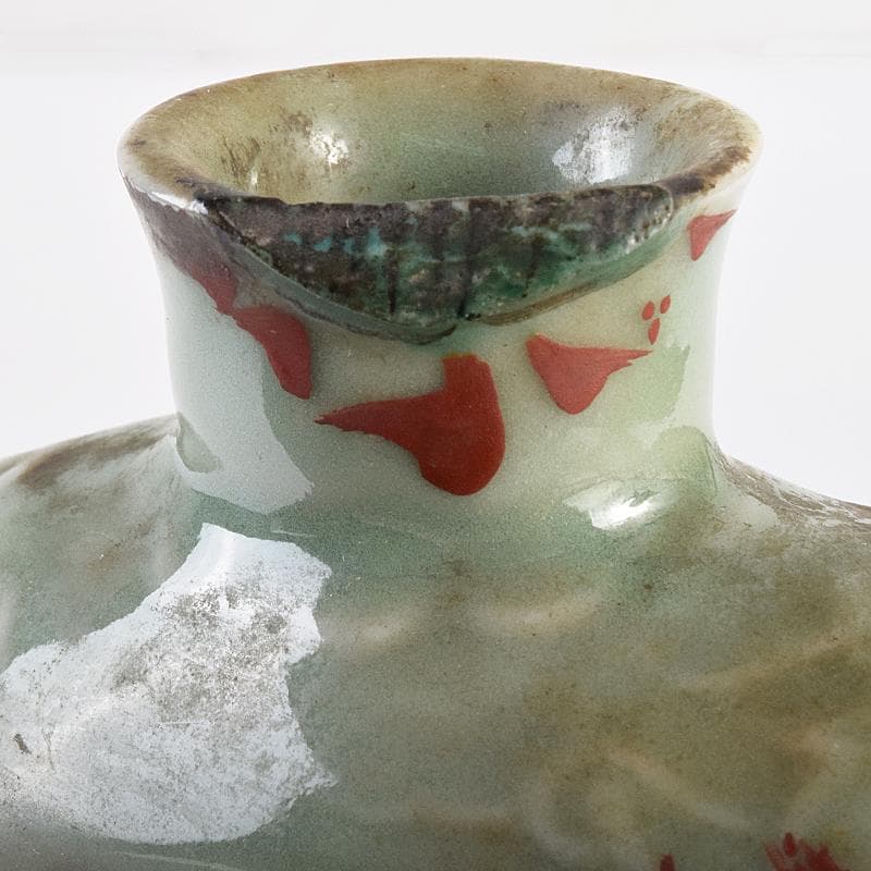 中国　龍泉窯　青磁　陽刻　龍鳳凰花文　扁壷　V　R7826