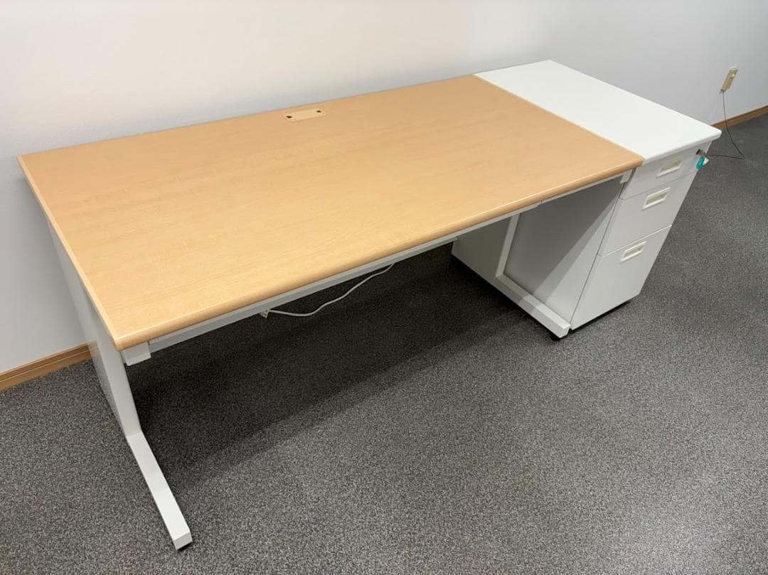 【バラシ/引き取り限定】デスク・サイドチェストセット 木目 【堺市】②