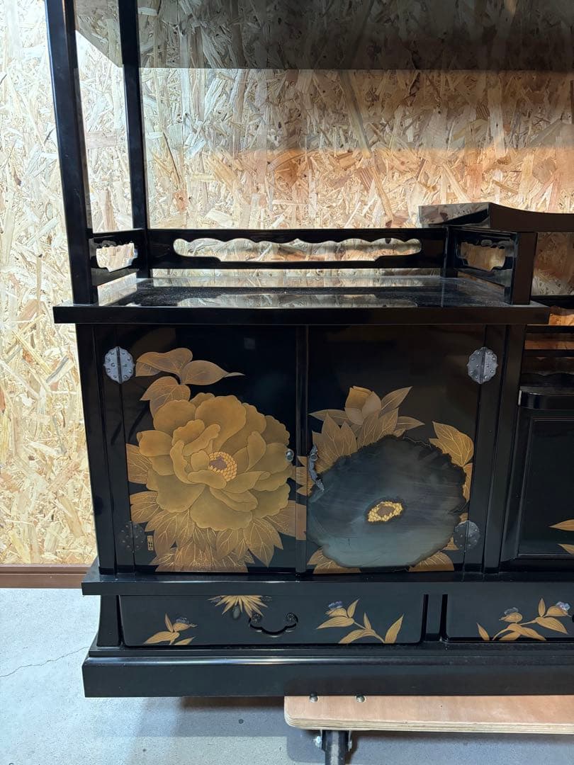 セール　井波唯志　輪島塗　梨地　蒔絵　牡丹　茶棚　金蒔絵　細密　螺鈿　日展作家