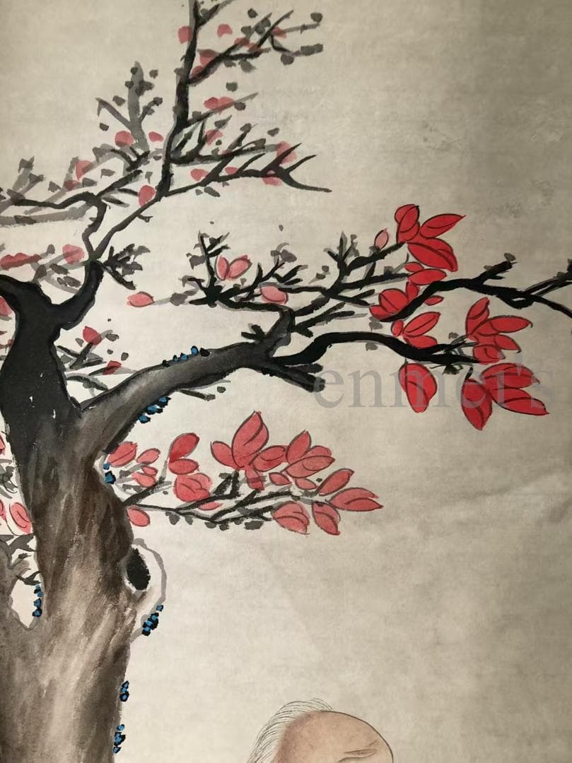 中国古美術・純手描き四尺人物掛軸・国画・斉白石印款・肉筆・宣紙・茶道・文房置物