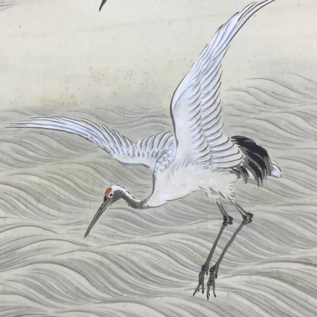 【真作】増田晴圃/日ノ出鶴静波図/舞鶴図/正月掛/掛軸☆宝船☆AD-555