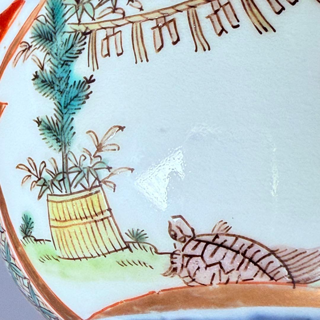 幕末～明治期　色絵鶴亀文様蓋物　五客　納箱付　料理屋　古器を楽しむ　金襴手　赤絵