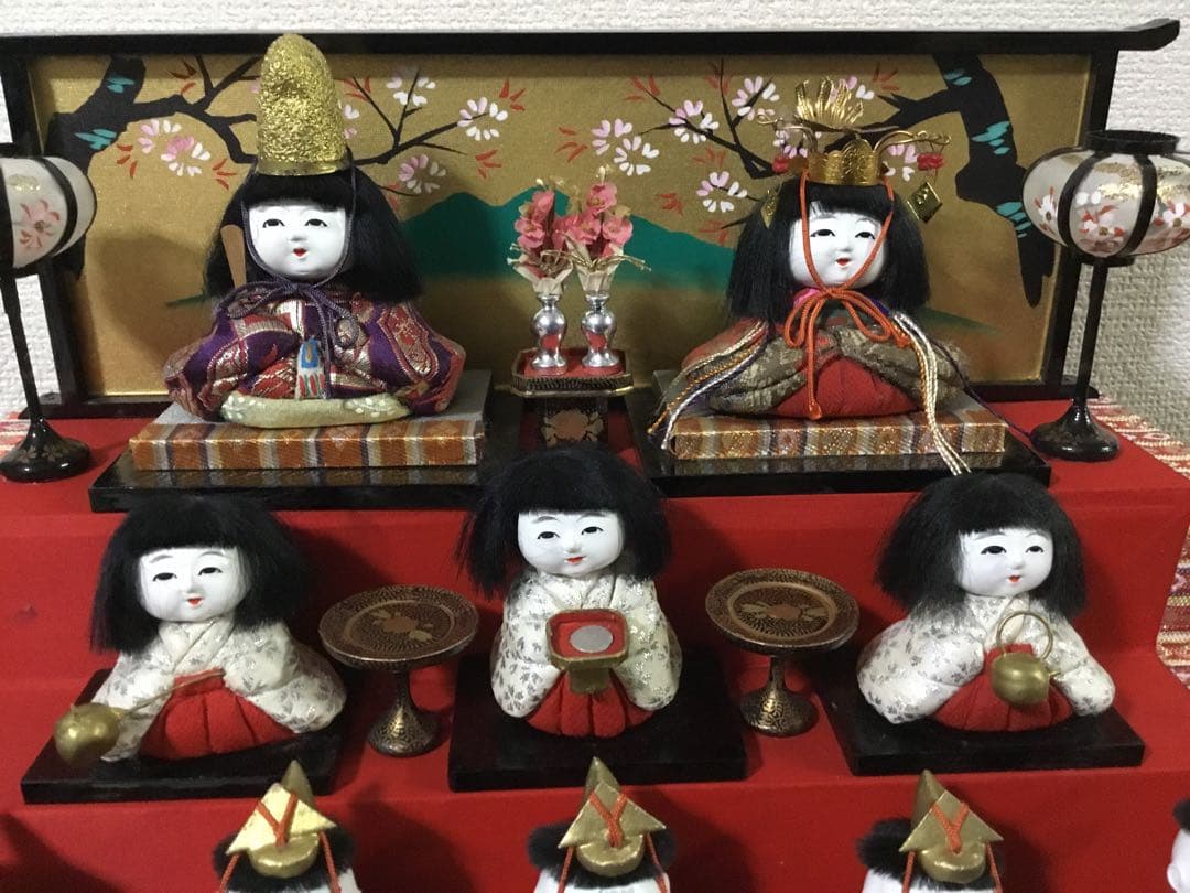 三越◆ミニ雛人形 ガラスケース入り◆ビンテージ 薬玉 木目込人形