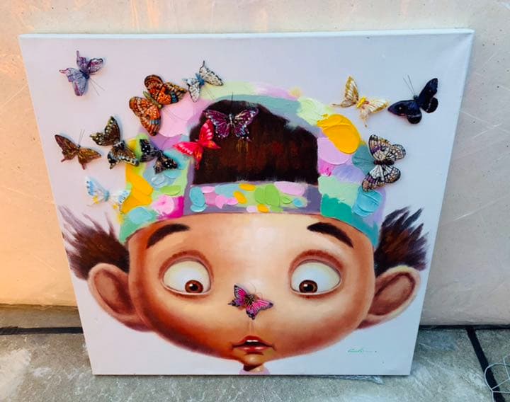 OKAY 男の子と蝶々　絵画