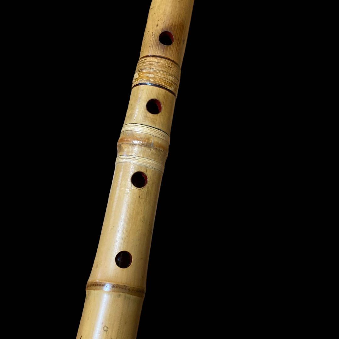 銘あり　尺八　正童銘　朱塗り