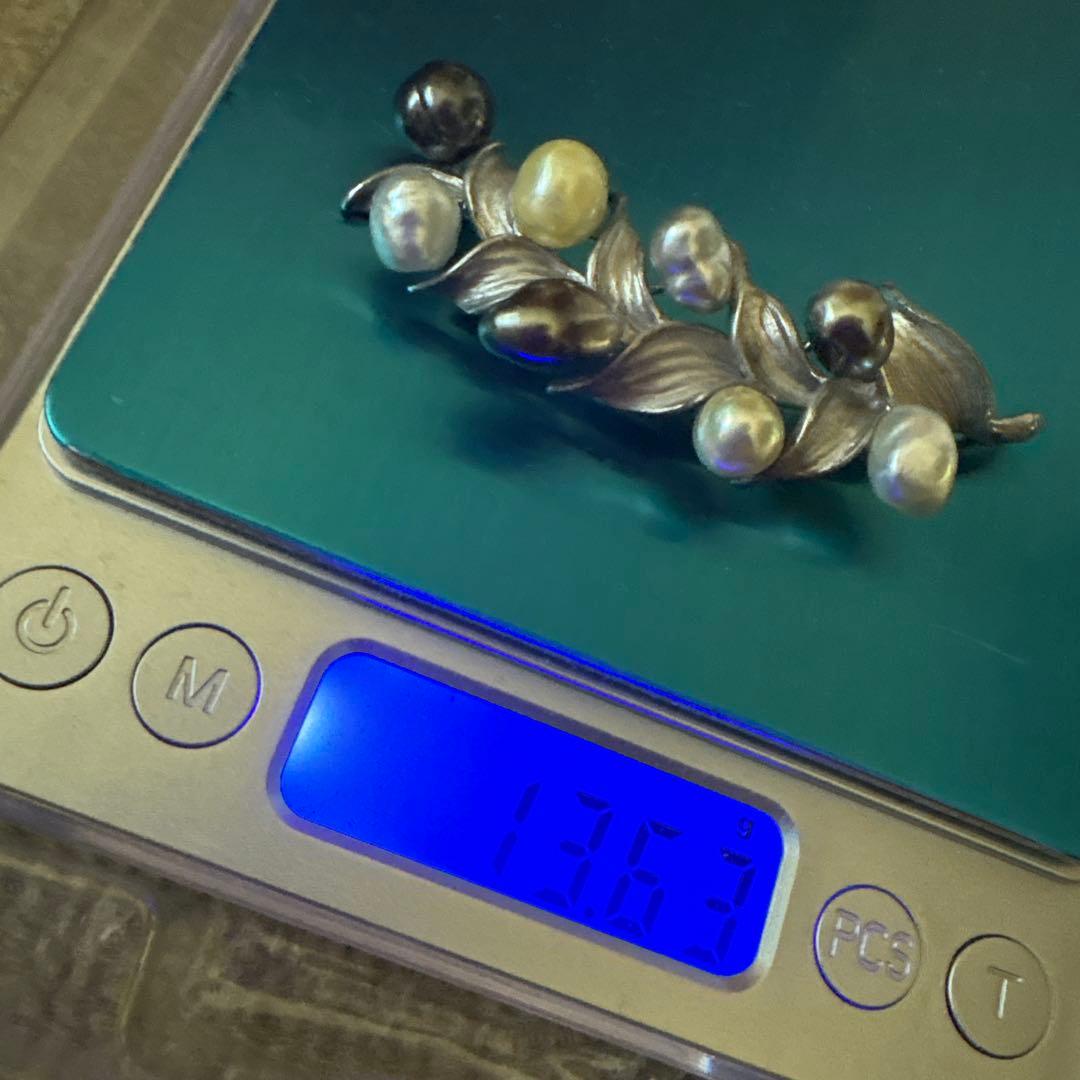 黒蝶ケシ真珠 マルチリーフデザイン ブローチ兼用ペンダントトップ