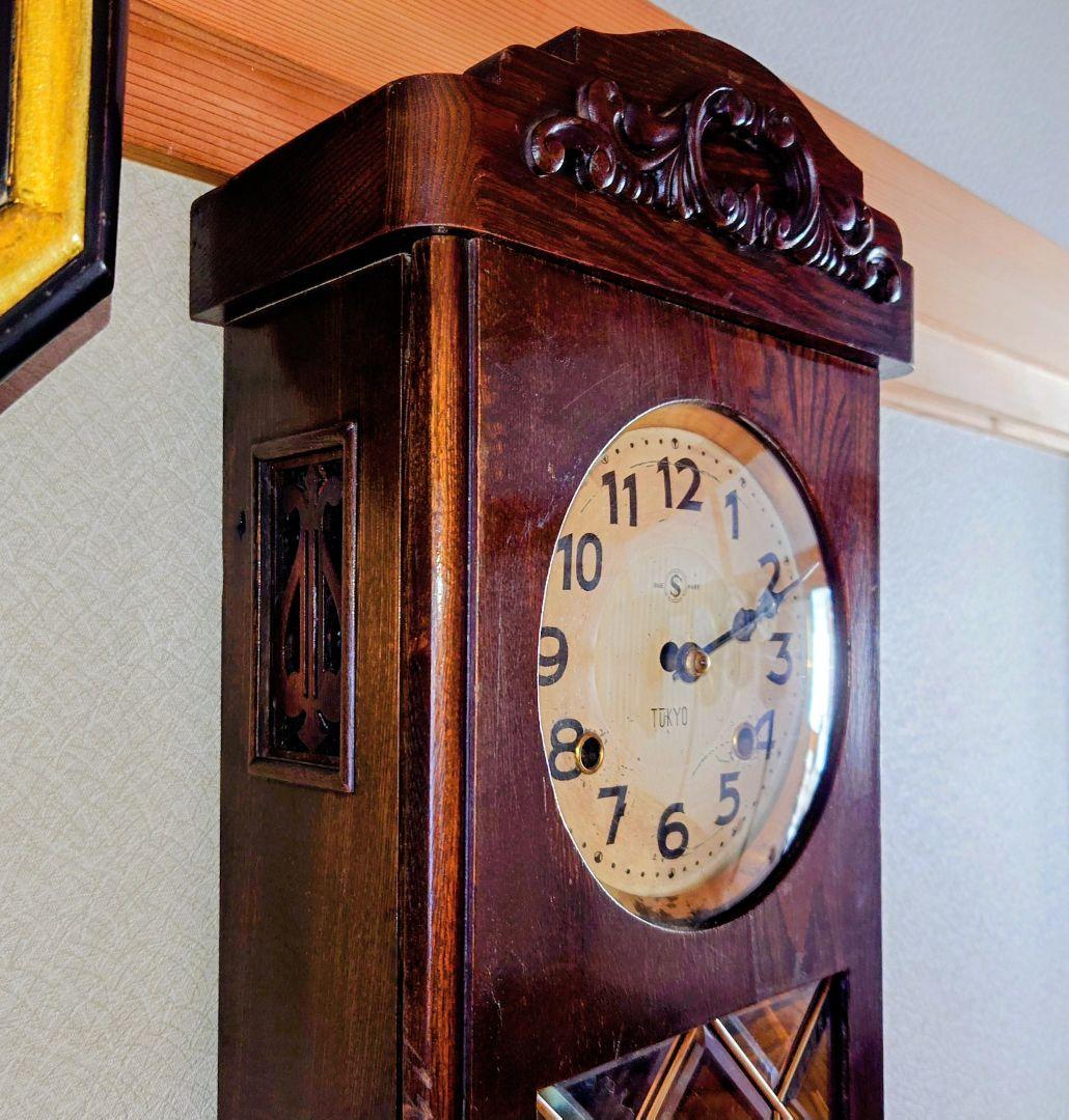 〈完動美品〉舘本時計　7面カットガラス宮型ゼンマイ振り子時計　ボンボン時計古時計