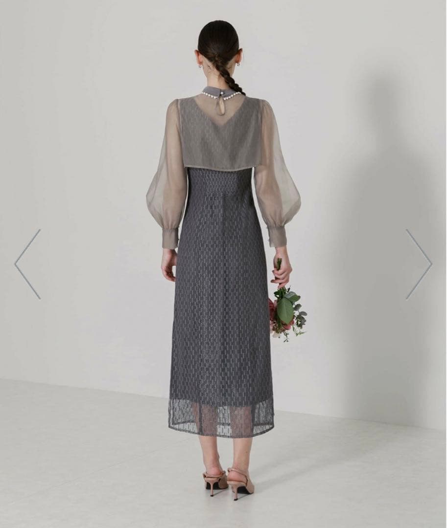 Leja 長袖パールネックボレロ格子レースワンピースドレス