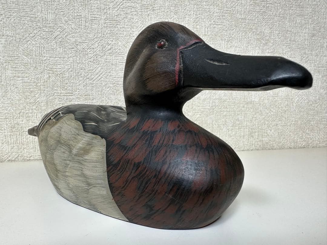 縁起物 天然木 カルガモ 鳥 木彫り置物 カモ 鴨 小鴨 水鳥 バード デコイ