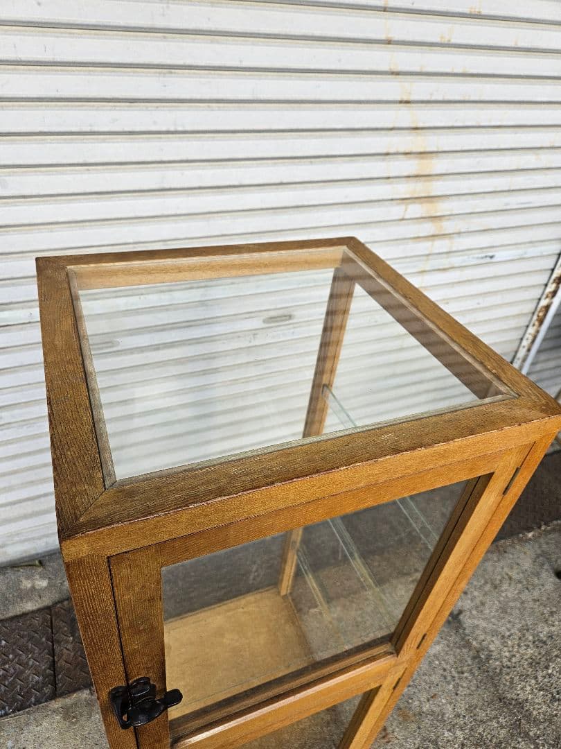 ヴィンテージ ガラスのパンケース 陳列 ショーケ－ス 飾り棚 店舗什器 無垢材