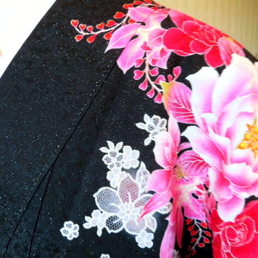 5008　振袖　単品　成人式　結婚式　卒業式　黒　正絹　バラ