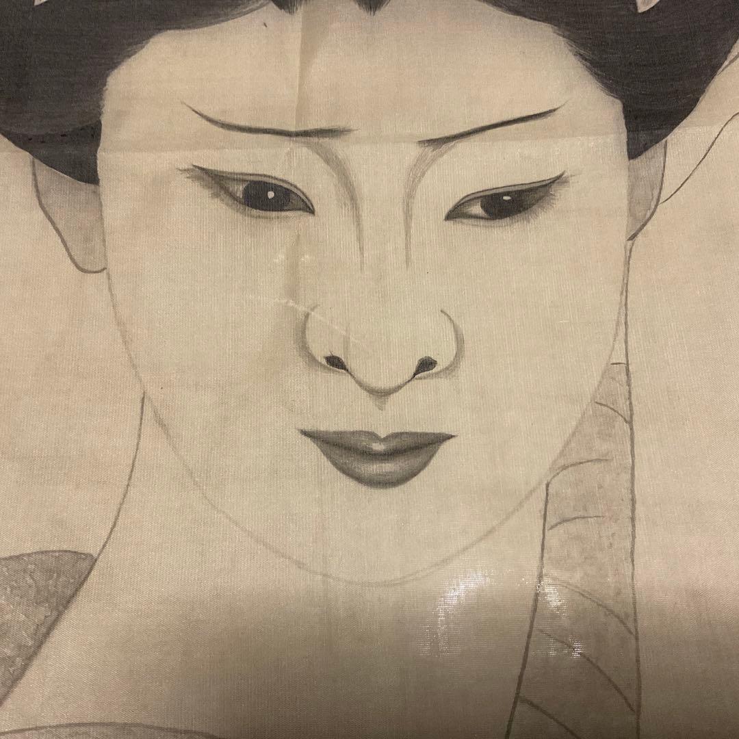 布絵　日本髪女性　【テープ痕、破れあり、折れあり】