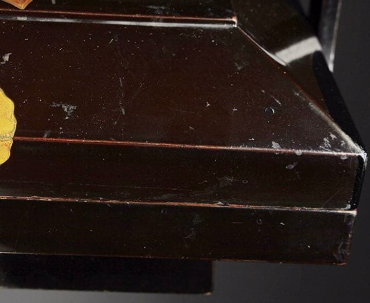 江戸後期〜明治期　高級茶道具　木箱付アンティーク木黒漆塗 草花蒔絵 提梁蓋付