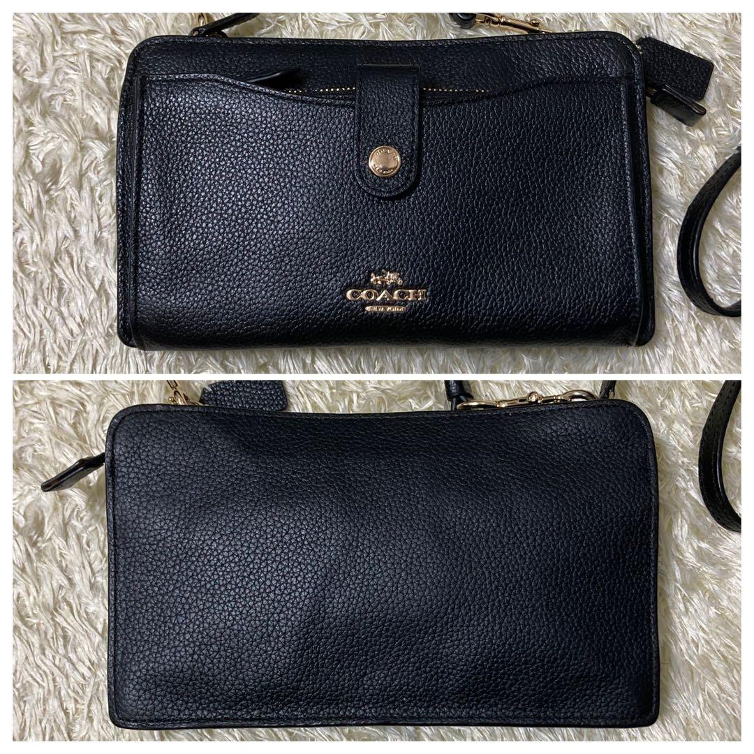 【美品】コーチ ショルダーウォレットバッグ ノア レザー ブラック 財布