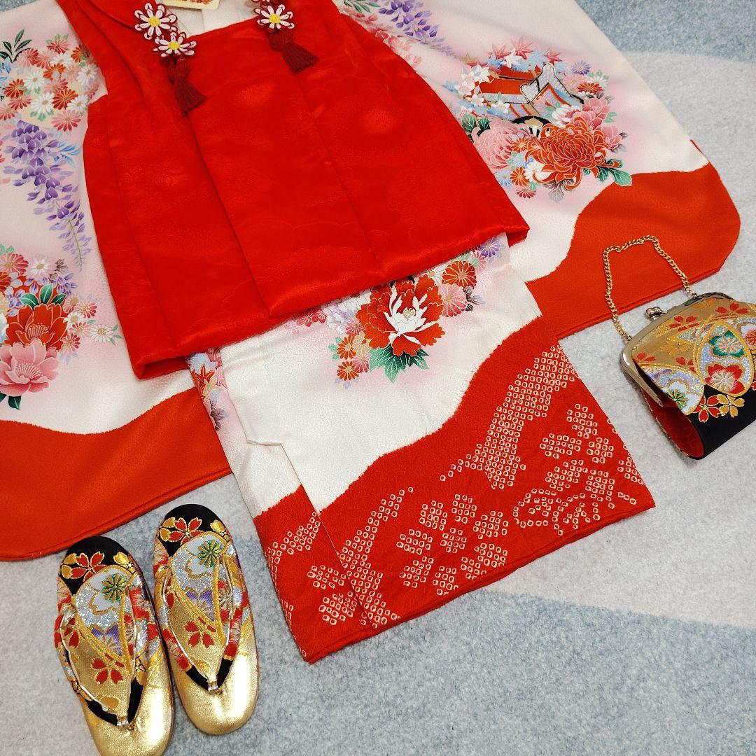 七五三 3歳 正絹 着物 被布 バッグ 草履 小物 セット 部分絞り