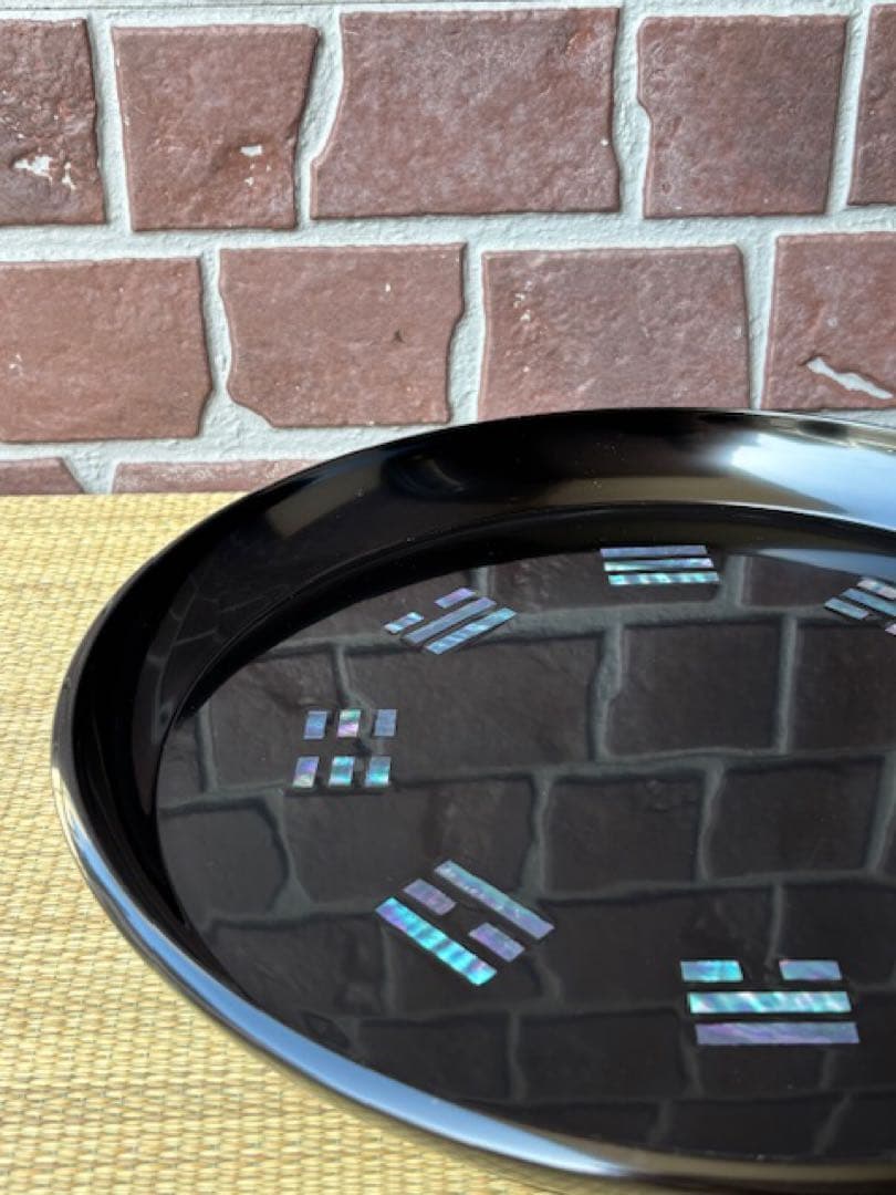 茶道具 八掛盆 木製 真塗 丸盆 螺鈿貝細工 漆器 紙箱付 ☆早いもの勝ち