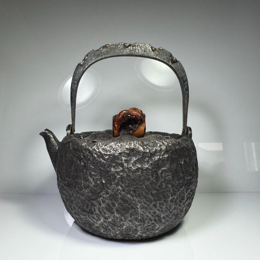 純銀製 木摘 銀瓶 箱付 湯沸 煎茶道具 工芸品 古美術品 純銀保証