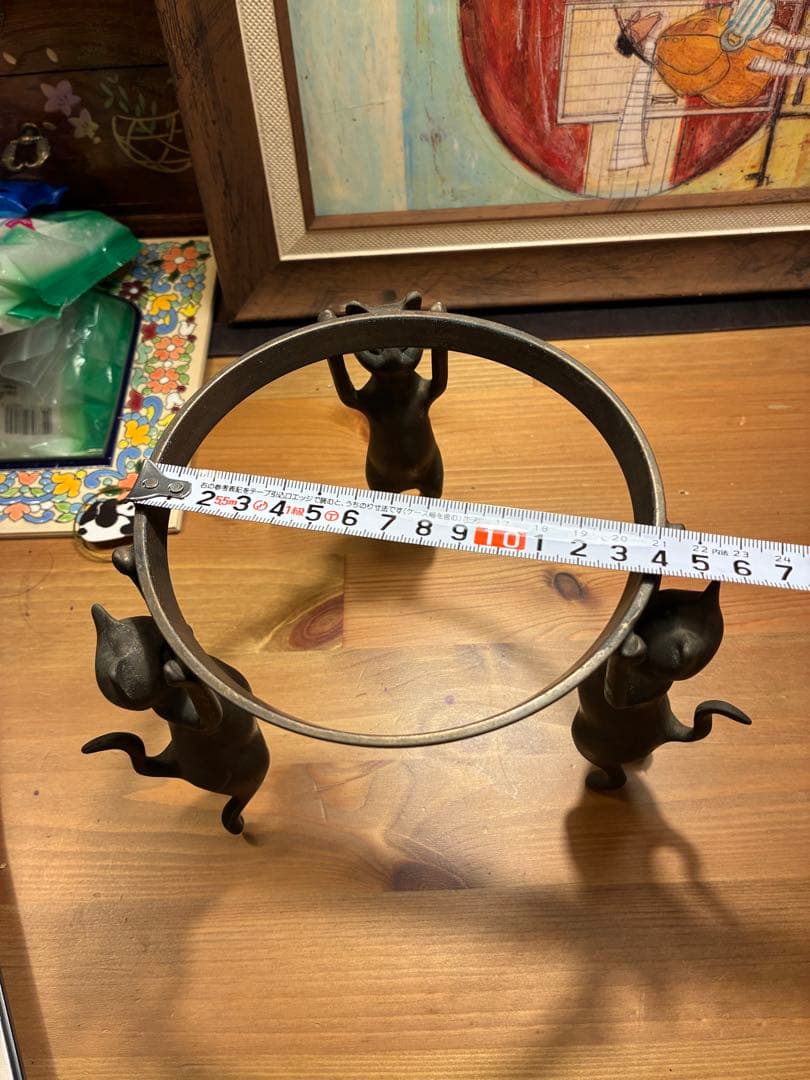 銅製 五徳 三猫 猫 火鉢 囲炉裏 茶道具 鍋置き 蓋置 金属工芸 三匹猫