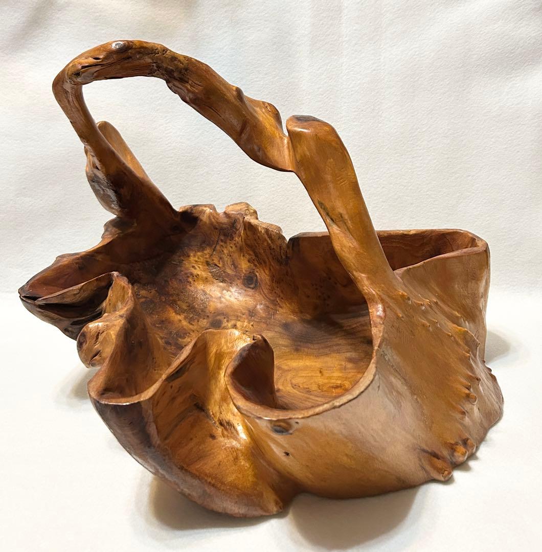 刳り貫き バスケット 籠 くりぬき 木製 工芸 木工芸