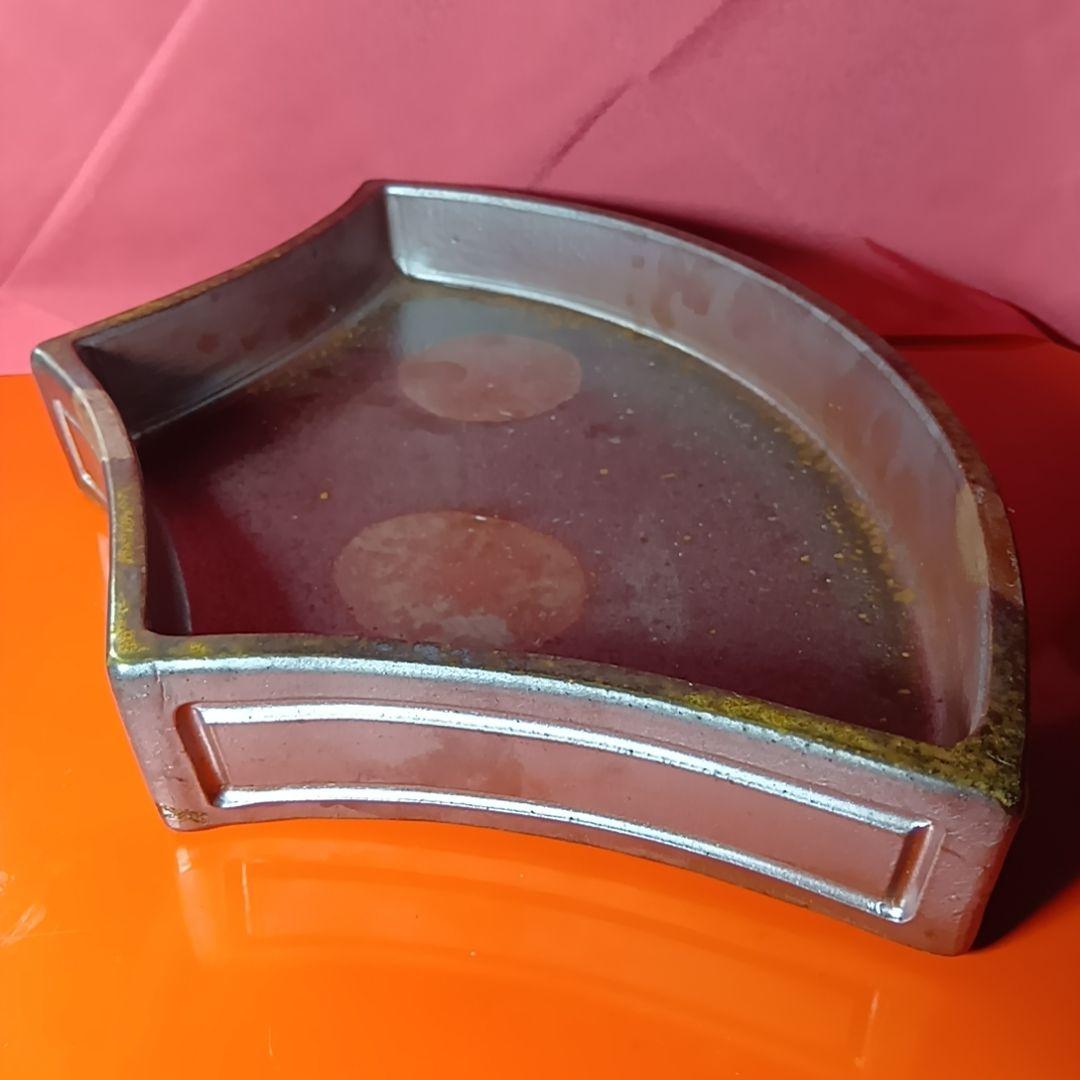 骨董品　備前焼　扇型器　飾り皿　お茶器　菓子皿、扇型皿　極美品
