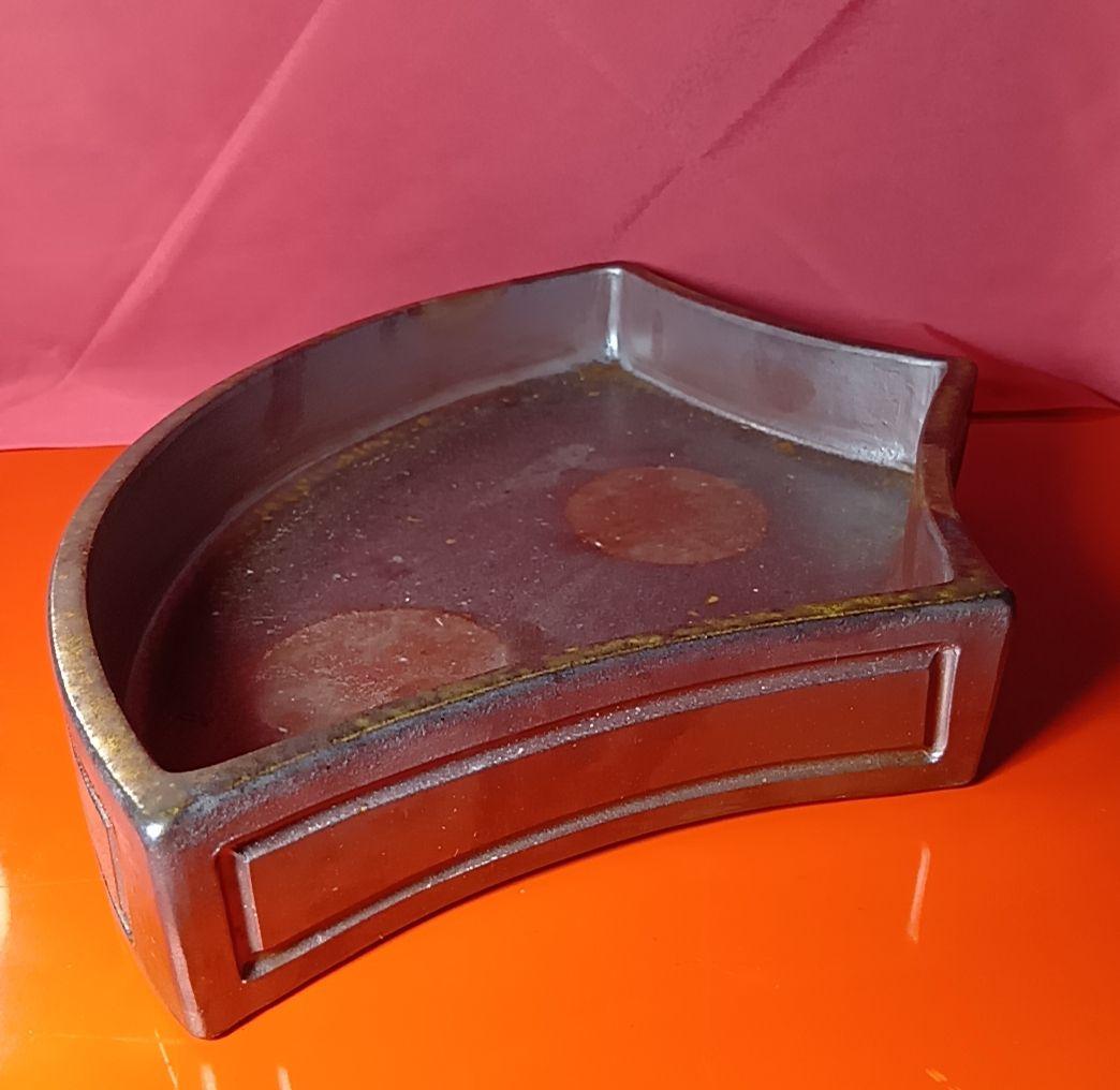 骨董品　備前焼　扇型器　飾り皿　お茶器　菓子皿、扇型皿　極美品