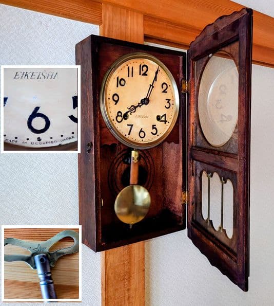 〈完動・美品〉栄計舎　 OCCUPIED JAPAN　箱型ゼンマイ振り子時計