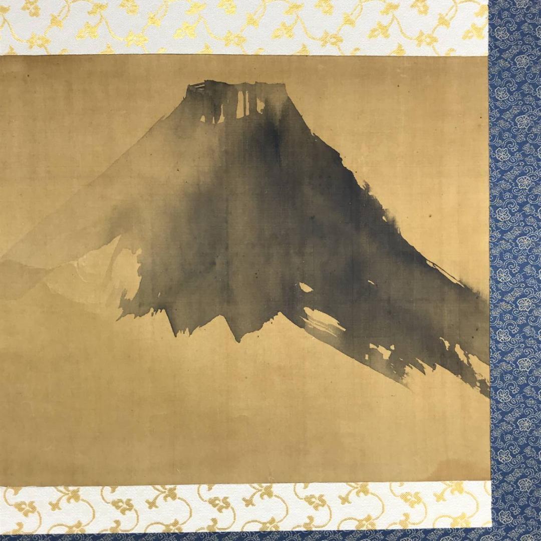 【真作】頼聿庵/富士山画賛/山水図/富士山図/横物/掛軸☆宝船☆AD-558