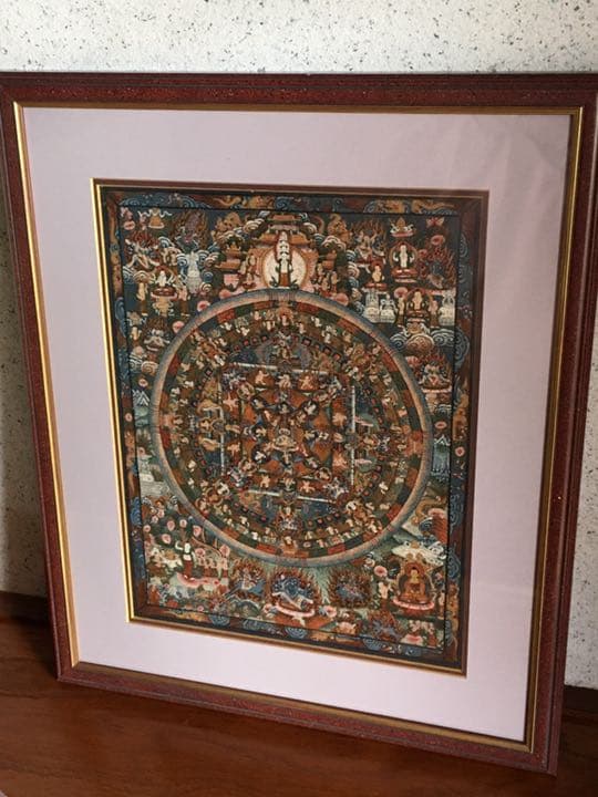 曼荼羅 チベット 額装 手描き 肉筆綿密画