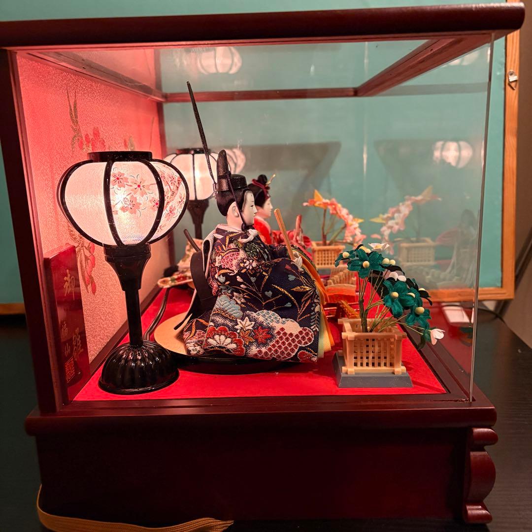福仙 雛人形セット ケース入り ライト 桜の装飾付き