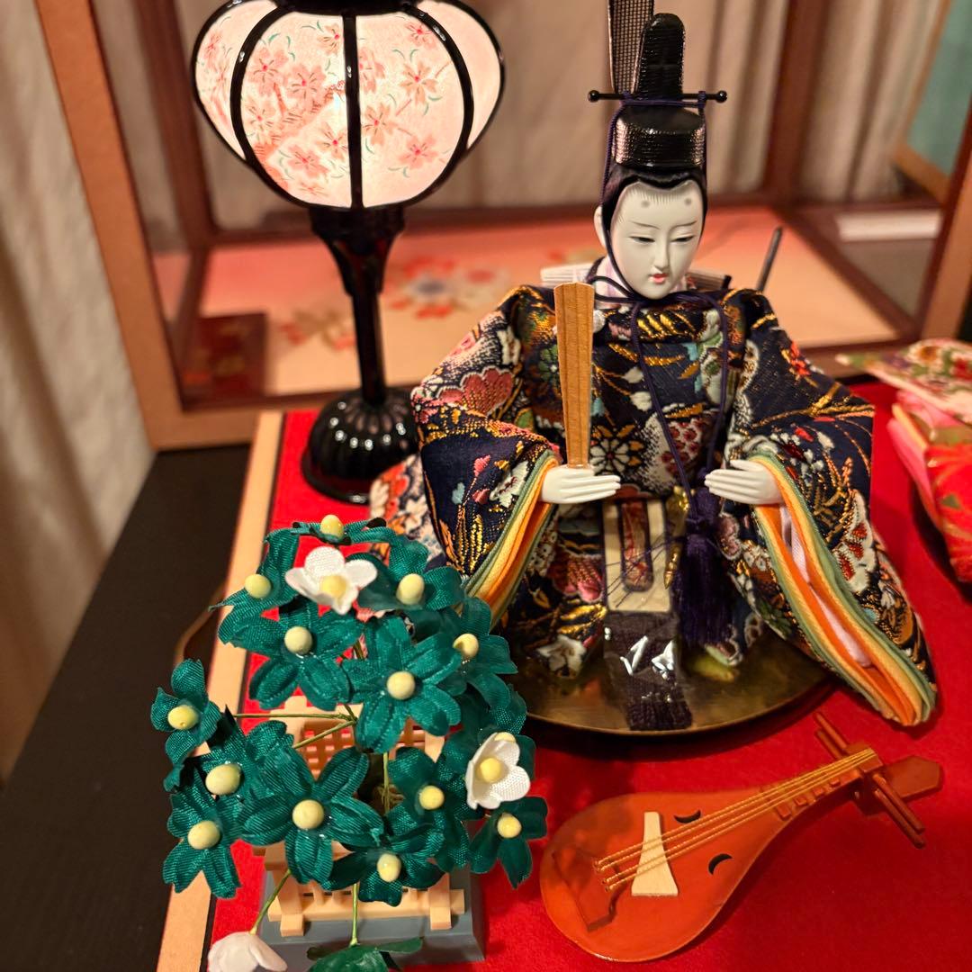 福仙 雛人形セット ケース入り ライト 桜の装飾付き