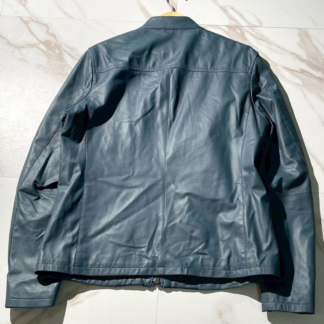 未使用タグ付✨JOSEPH 八の字ジップ 羊革 シングルライダースジャケット 紺