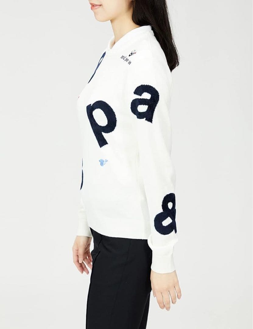 and per se アンパスィ アンパンジー刺繍 ウール混クルーネックニット