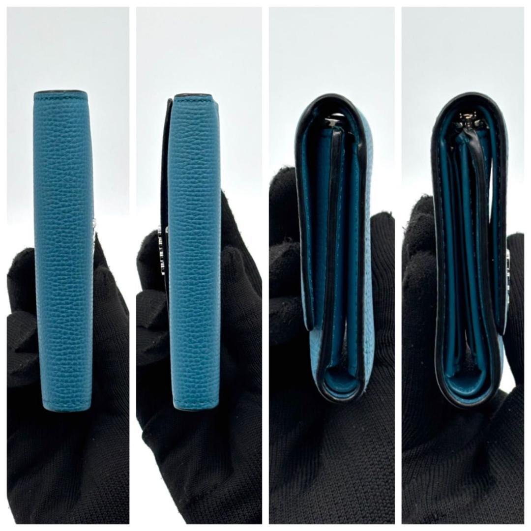 外新品同様 ロエベ トライフォールド ウォレット アナグラム 三つ折り財布 青