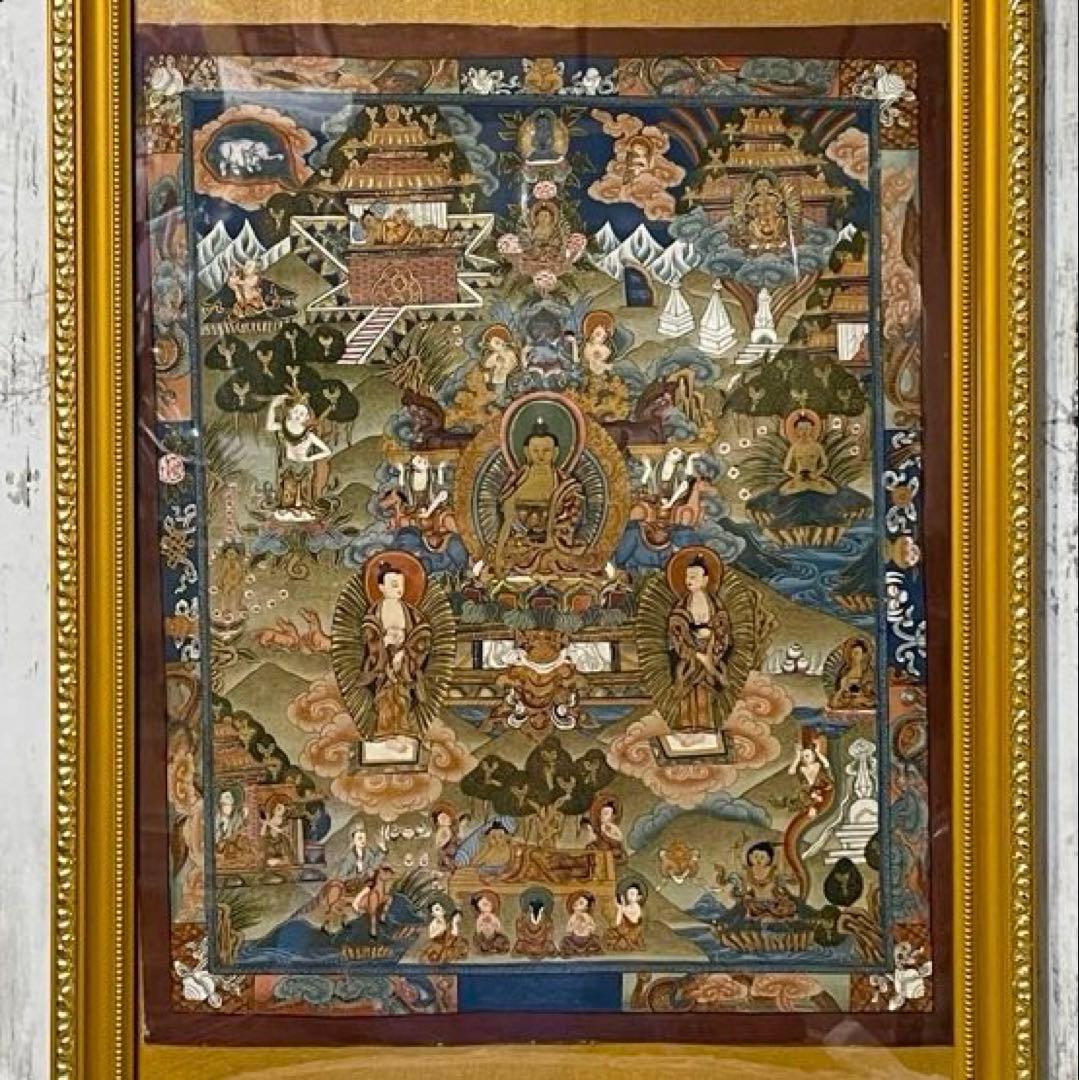 ネパール　カトマンズ　手描き仏画　曼荼羅　釈迦の生涯