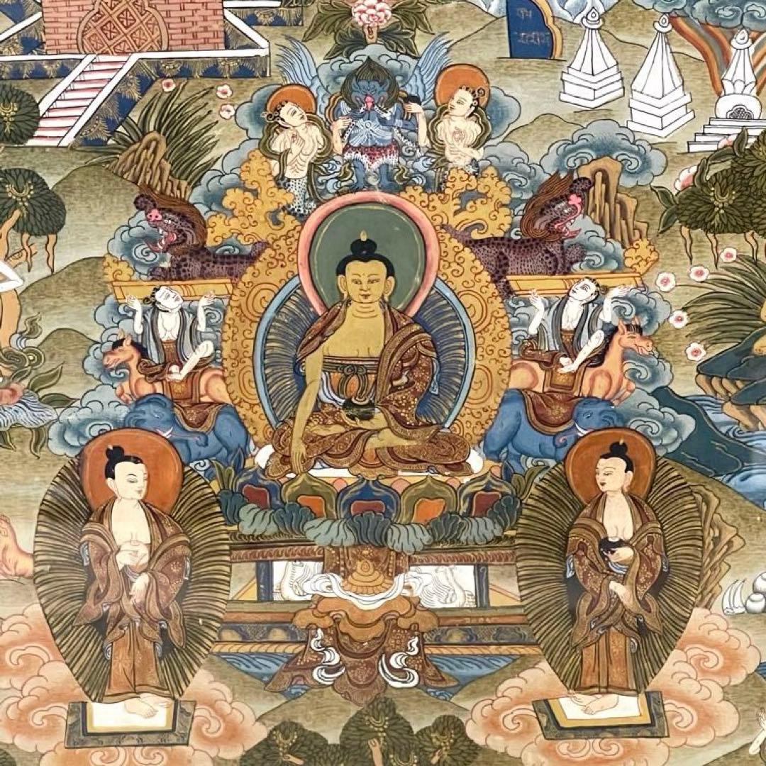 ネパール　カトマンズ　手描き仏画　曼荼羅　釈迦の生涯