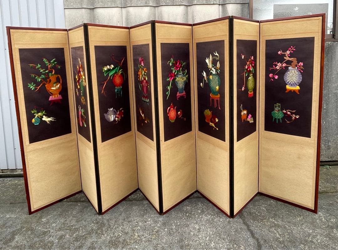 稀少/旧家/時代物/当時物/古美術/屏風/紙本/8曲/古民家/①