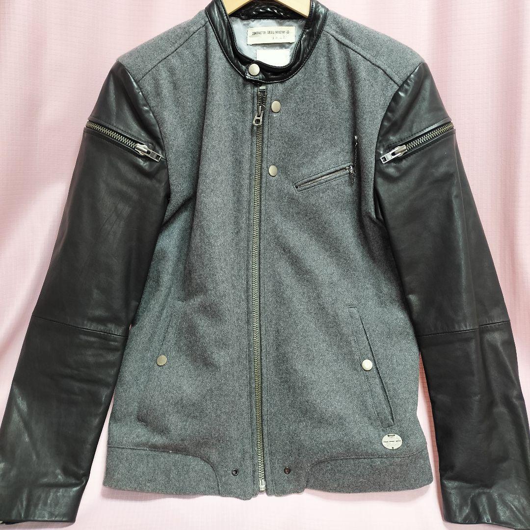 DIESEL シングルライダース ジャケット S　ウール 切替 スタジャン 牛革