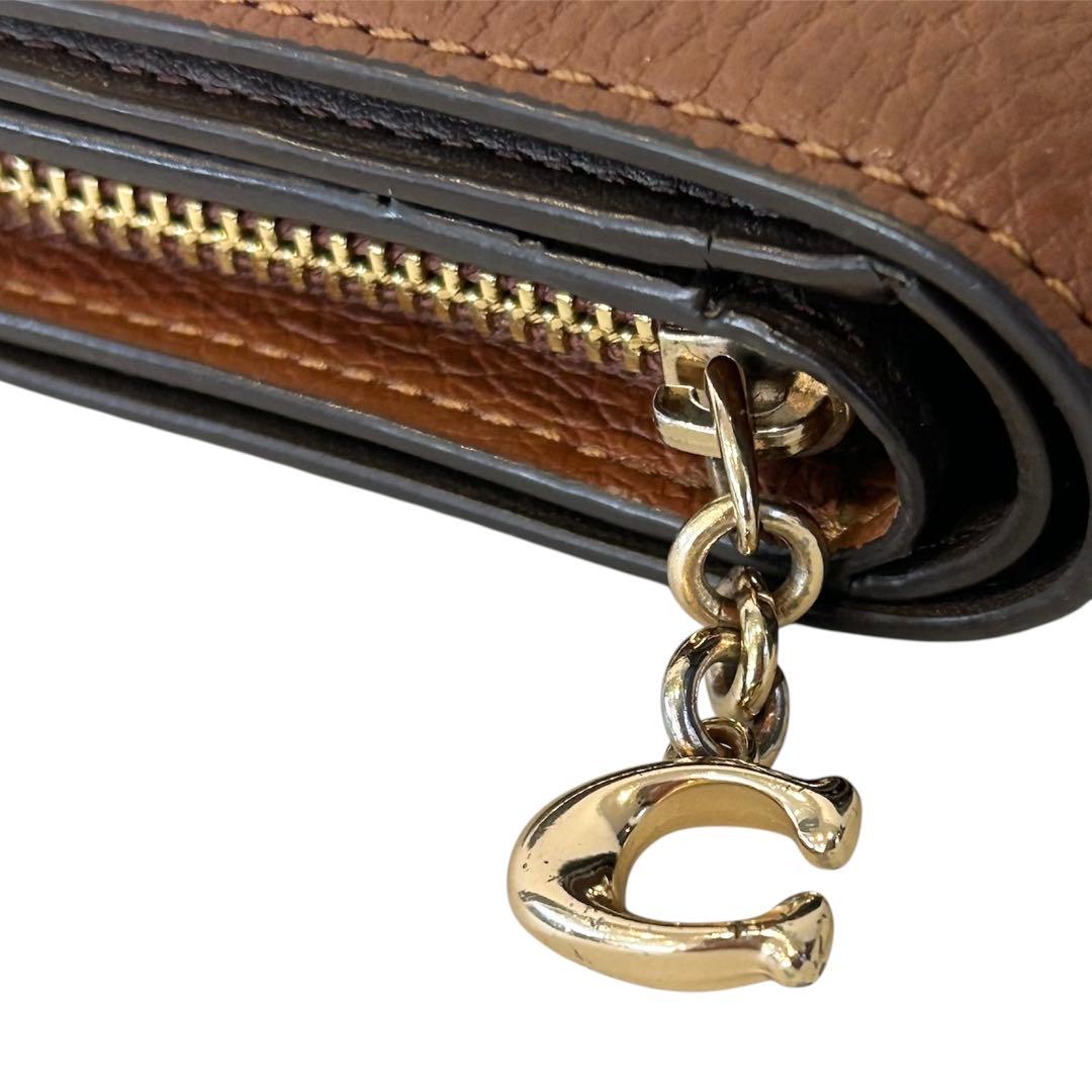 【美品✨即日発送】COACH コーチ 二つ折り財布 ブラウン L字ファスナー