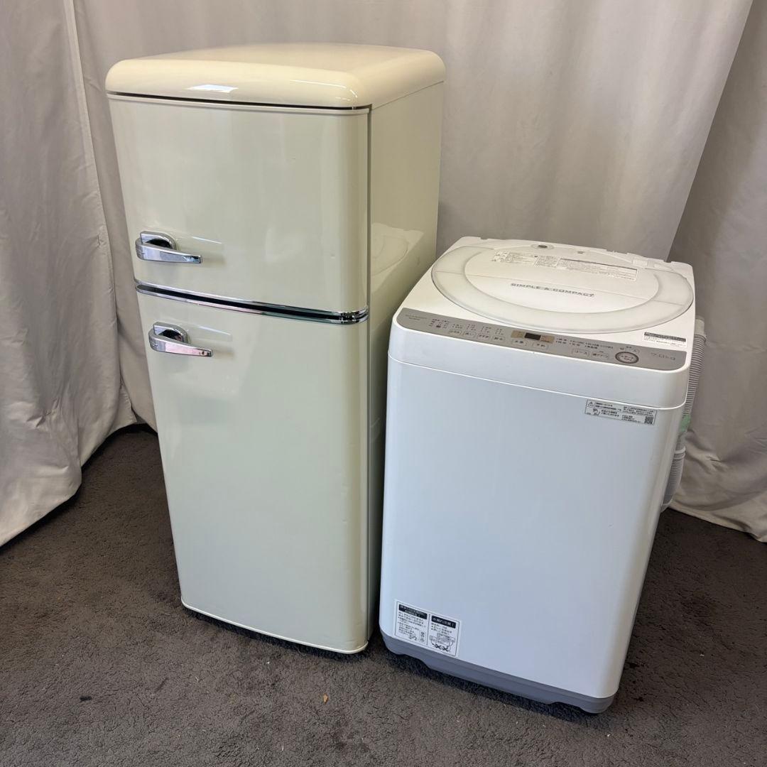 90　おしゃれ　レトロ冷蔵庫　洗濯機　7キロ　一人暮らし　SHARP　設置無料