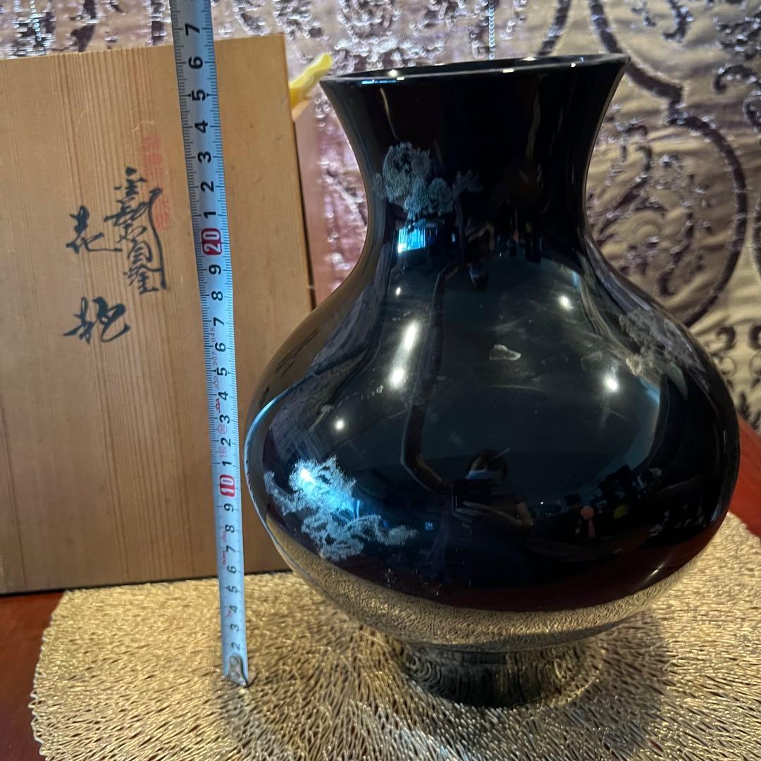 金剛石目塗漆器　無形文化財指定　鳥羽鐐一　硬忍　花瓶　漆器 漆美術 japan