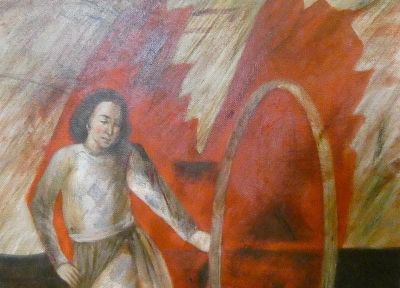 【値下げ】人物画　油絵　有元利夫　F6　蒼枯　額装　手描き　肉筆