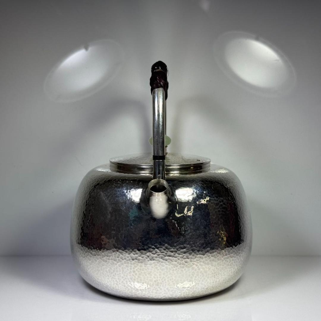 純銀製 一東齋造 湯沸 貴石摘 桐箱付 銀瓶 古美術品 煎茶道具 純銀保証