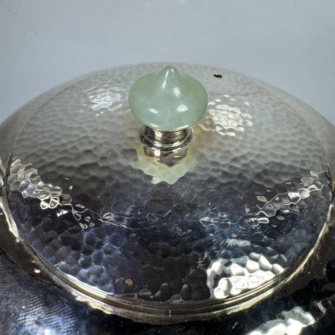 純銀製 一東齋造 湯沸 貴石摘 桐箱付 銀瓶 古美術品 煎茶道具 純銀保証