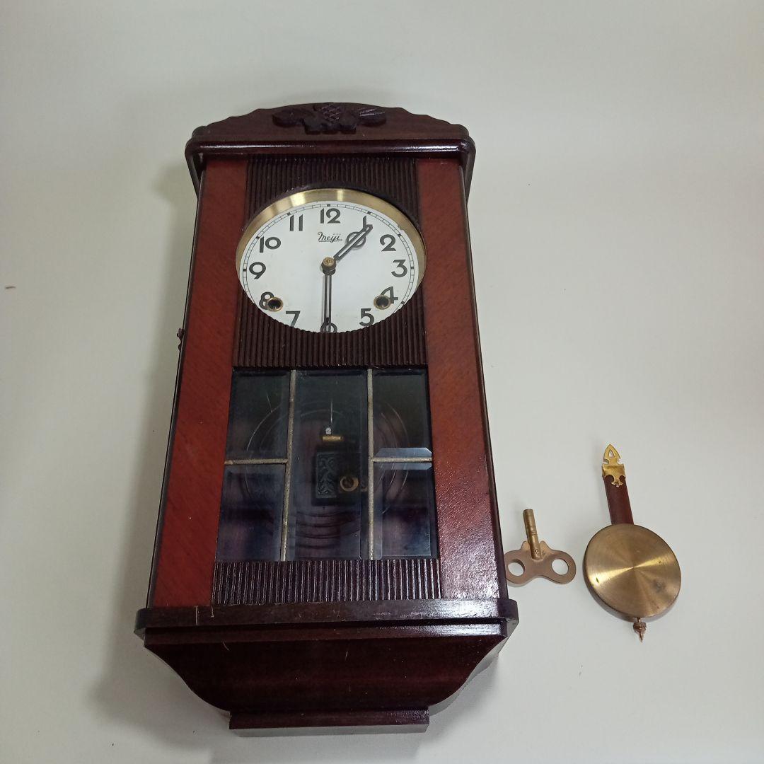 アンティーク　明治時計社　柱時計　手巻式